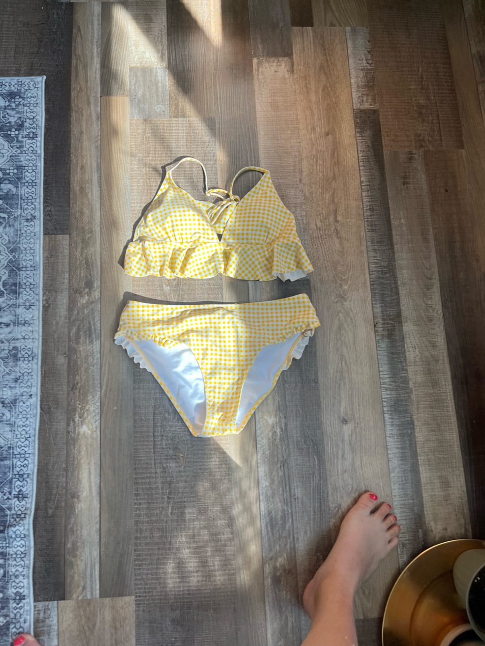 Cupshe Yellow Gingham Ruffle Bikini Set